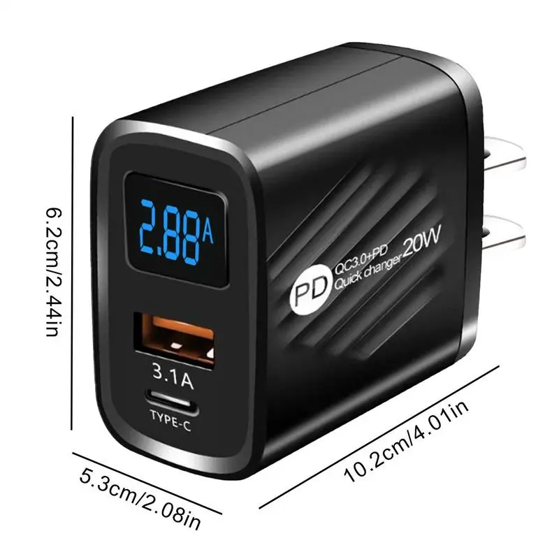 USB Type C Charger 20W PD Fast Charging Digital Display Phone Charge Adapter USB Wall Charger For Traveling Trip Business