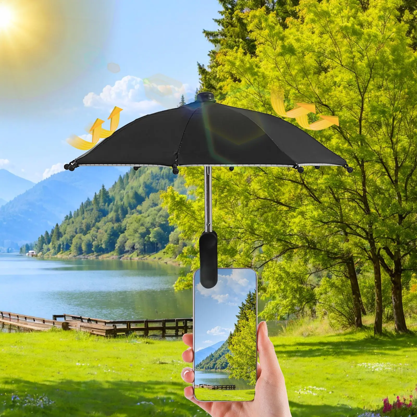 Cell Phone Umbrella Sun Protection Phone Clip Creative Mini Umbrella Phone Stand with Clip for Sun Shade Cellphone Accessories