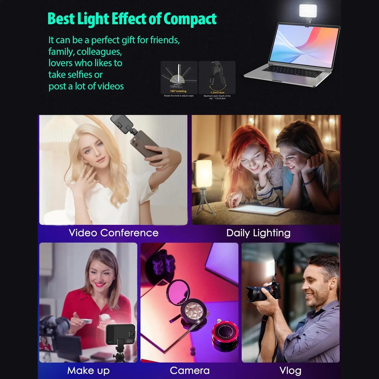 Portable Phone Selfie Light Rechargeable Phone Light Fill Light Portable LED Light Mini Selfie Light for Laptop Makeup