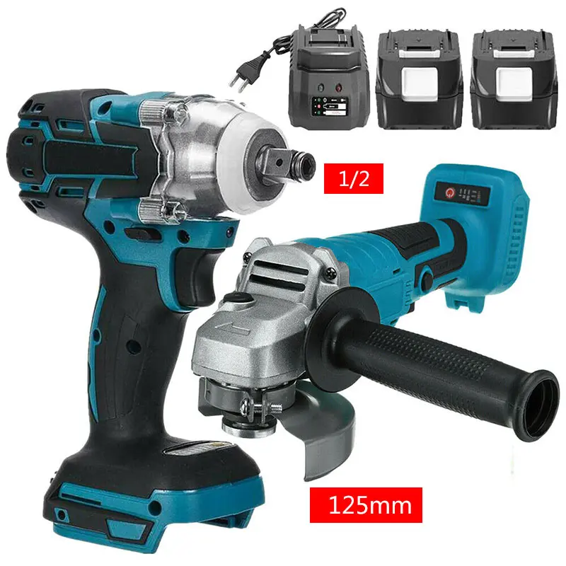 125mm Brushless Electric Angle Grinder 18V Electric Impact Wrench Combo Kit Impact Wrench With Battery Car Repair Remover Tools