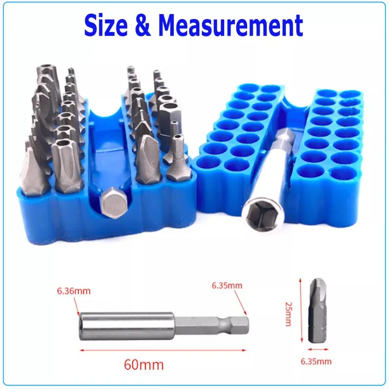 33PCS Torx Bit Set Tamper Proof Security Torq Hex Star Spanner Tri Wing Screwdriver High Hardness Electric Bit Set Remover Tool