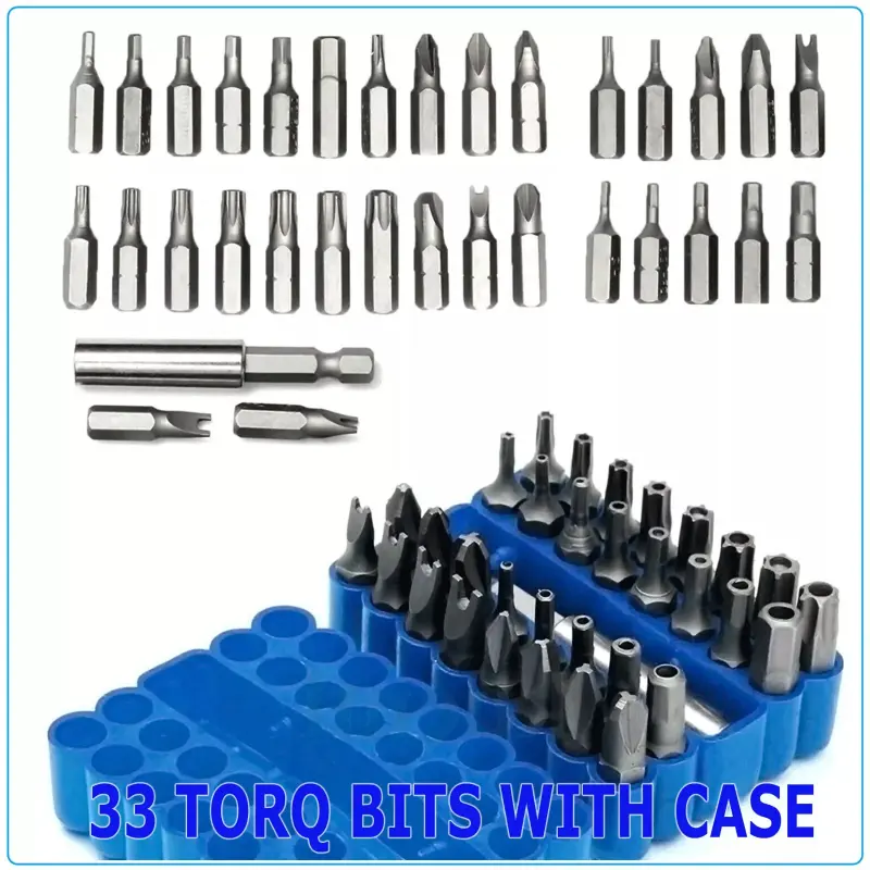 33PCS Torx Bit Set Tamper Proof Security Torq Hex Star Spanner Tri Wing Screwdriver High Hardness Electric Bit Set Remover Tool