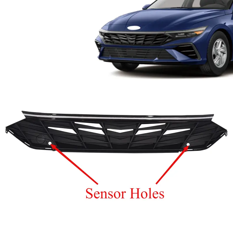 Car Front Bumper Grille For Hyundai Elantra 2024 2025 Front Grille With Sensor Hole W/Chrome Trim Cover Grille Car Accessories