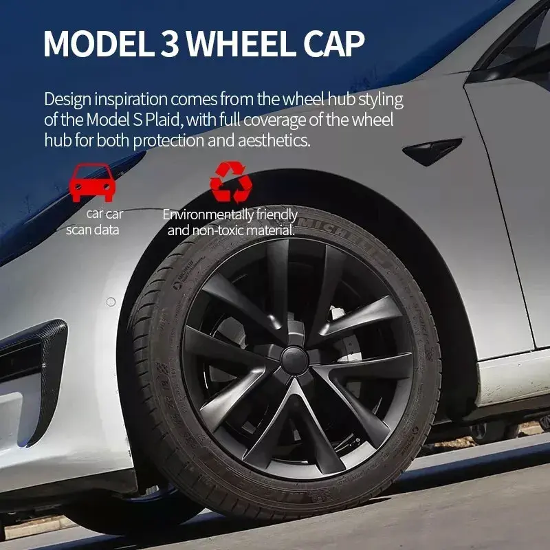 4PCS Hubcap Set For Tesla Model 3 2019~2023 18 Inch Arachnid Style Wheel Cover Hubcaps Cap For Model 3 Wheel Cover Accessories