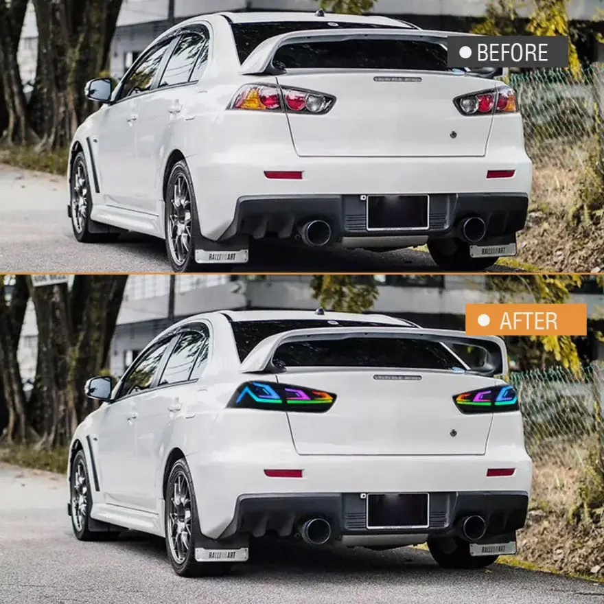 Car Taillight RGB GTS Modified LED Tail Lights For Mitsubishi Lancer EVO X EX ES 2008~2021 Colorful DRL Smoke Lens Rear Lamps