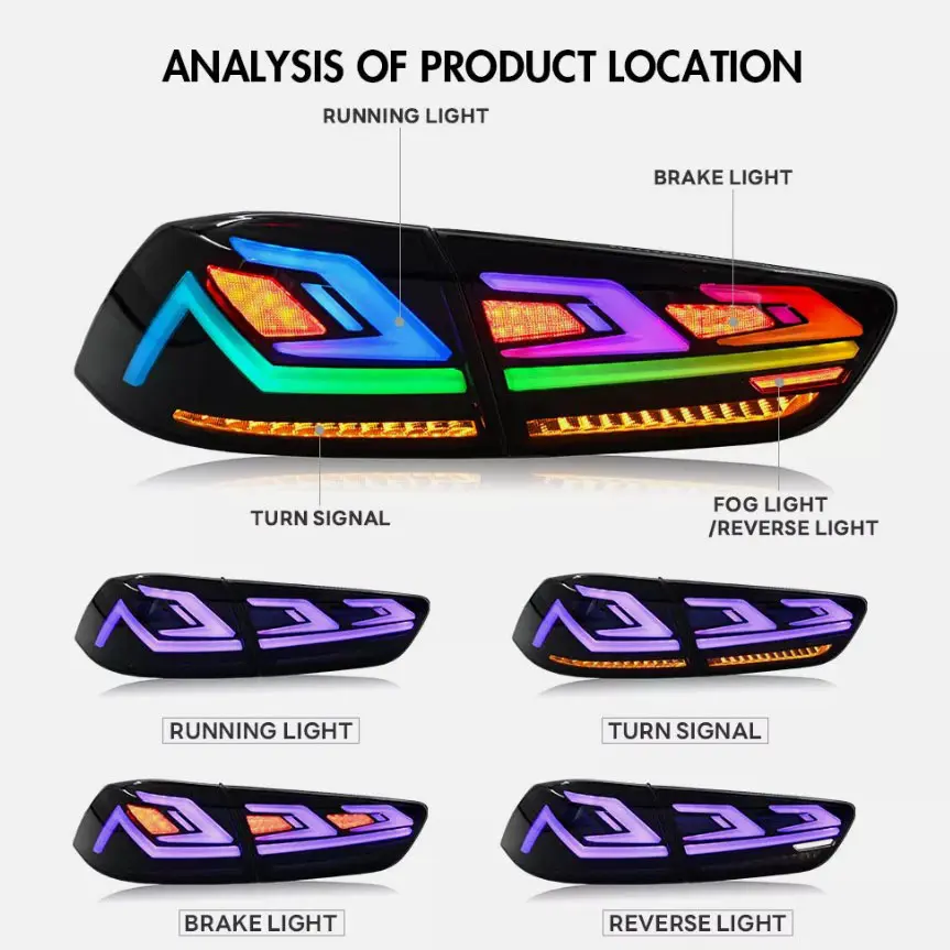 Car Taillight RGB GTS Modified LED Tail Lights For Mitsubishi Lancer EVO X EX ES 2008~2021 Colorful DRL Smoke Lens Rear Lamps