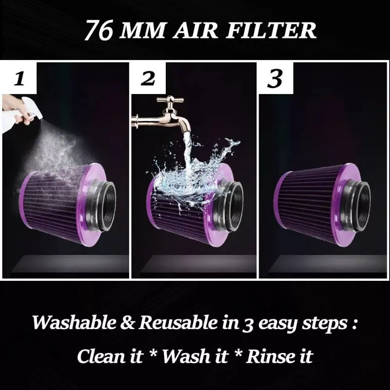 76MM Universal Car Air Filters Vent Filter High Flow Intake Kit Mesh Cone Engine Protector Replacement Auto Accessories 3 Inch