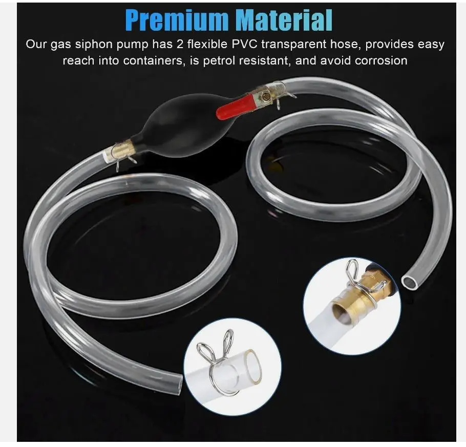 Multifunctional Car Gas Transfer Siphon Pump Gasoline Siphone Hose Oil Water Fuel Transfer Hand Pump Metal Hose Clamp Leakproof