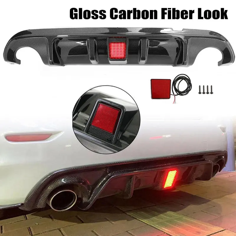 Carbon Fiber Rear Bumper Diffuser Lip & Rear Car Spoilers For Infiniti Q50 2014-2017 With LED Lamp Car Gloss Black Boot Spoiler