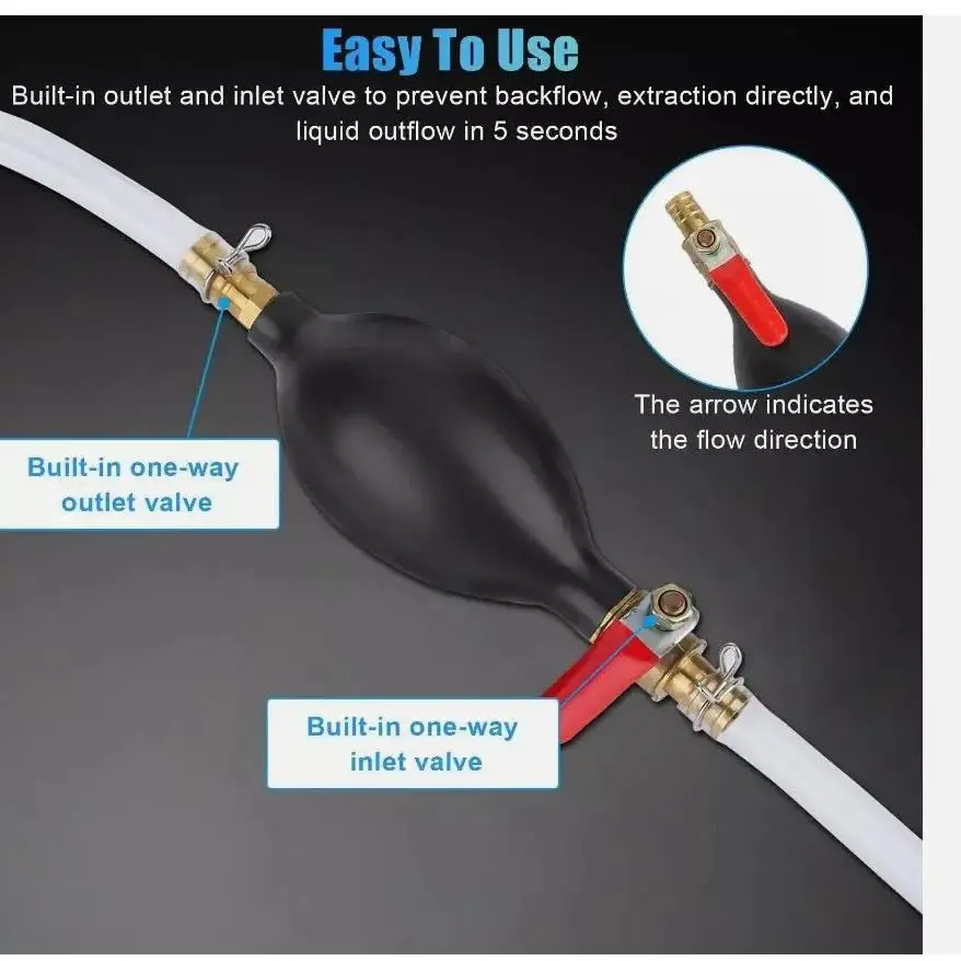 Multifunctional Car Gas Transfer Siphon Pump Gasoline Siphone Hose Oil Water Fuel Transfer Hand Pump Metal Hose Clamp Leakproof