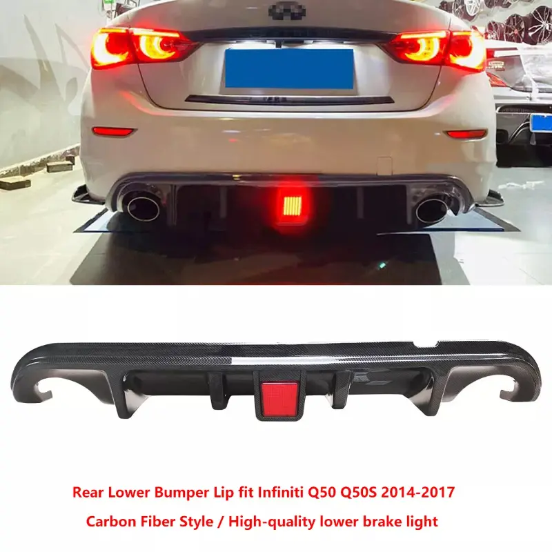Carbon Fiber Rear Bumper Diffuser Lip & Rear Car Spoilers For Infiniti Q50 2014-2017 With LED Lamp Car Gloss Black Boot Spoiler