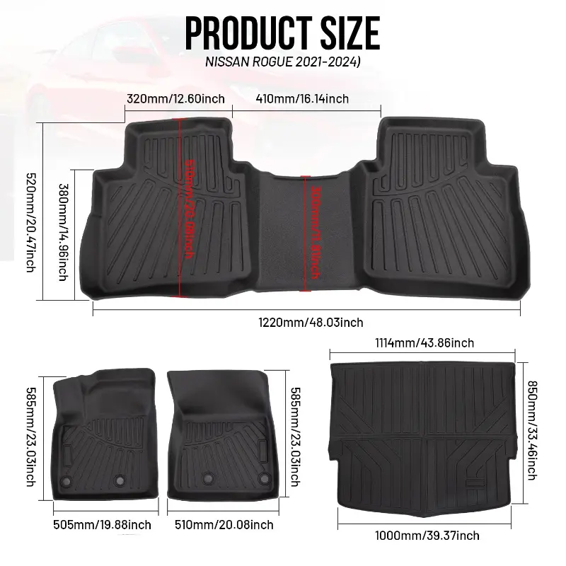3D TPE Floor Mats Trunk Cargo Liner Backrest Mat For Nissan Rogue 2021~2025  All Weather Protection Floor Liners Car Trunk Pad
