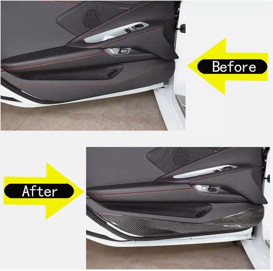 Carbon Fiber Car Door Anti Kick Panel Cover For Chevrolet Corvette C8 2020~2024 Car Door Bottom Anti Kick Trim Cover 2021 2022