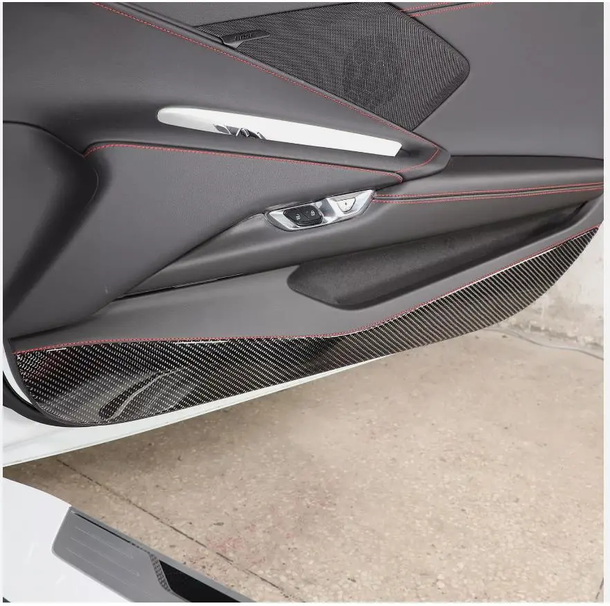 Carbon Fiber Car Door Anti Kick Panel Cover For Chevrolet Corvette C8 2020~2024 Car Door Bottom Anti Kick Trim Cover 2021 2022