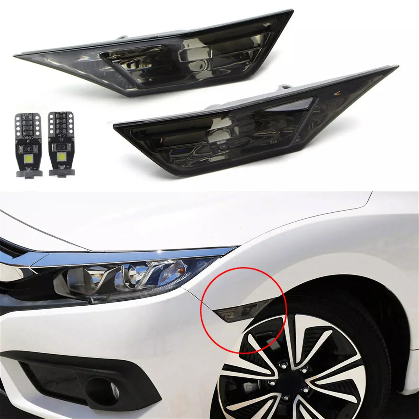 Car LED Marker Turn Signal Light For HONDA CIVIC 2016~2021 34350-TET-H01 34300-TET-H01 Waterproof Leaf board Light Side Light
