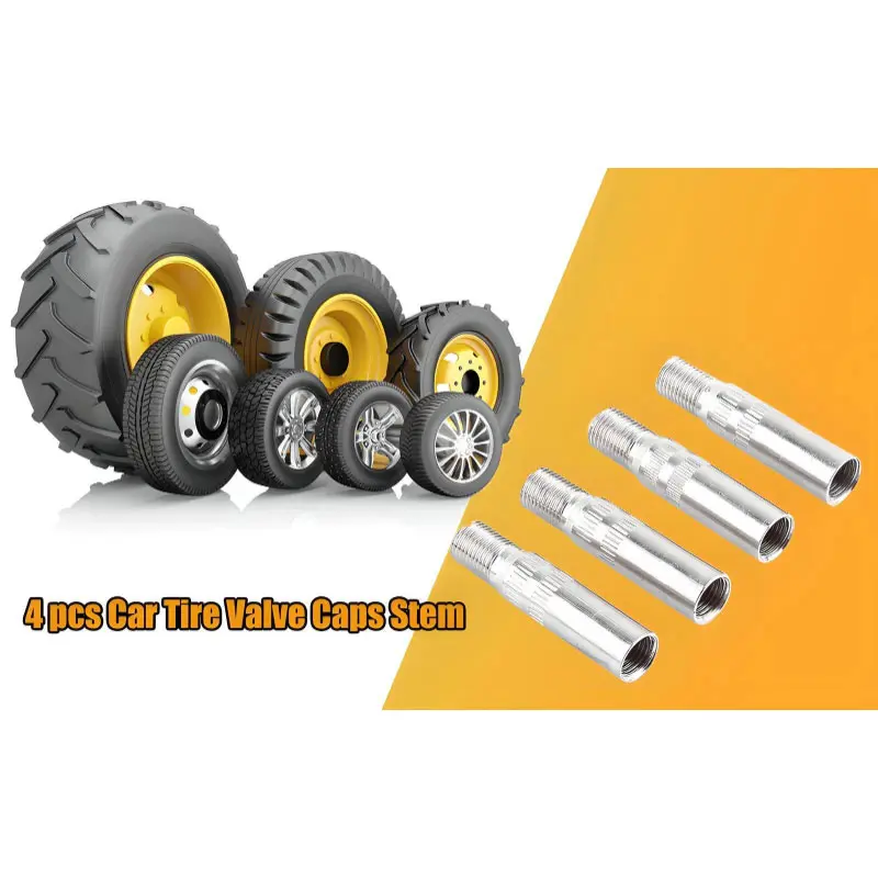 4PCS Chrome Tyre Wheel Valve Extension Extender Caps Stem For Car Truck Van Scooter Front Wheel Inflatable Extension Air Valve