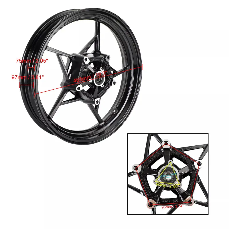 17''x3'' Motorcycle Wheel Rim For Kawasaki Ninja400 Z400 EX400 ABS 2018~2023 2019 2020 Aluminum Alloy Motorcycle Front Wheel Rim
