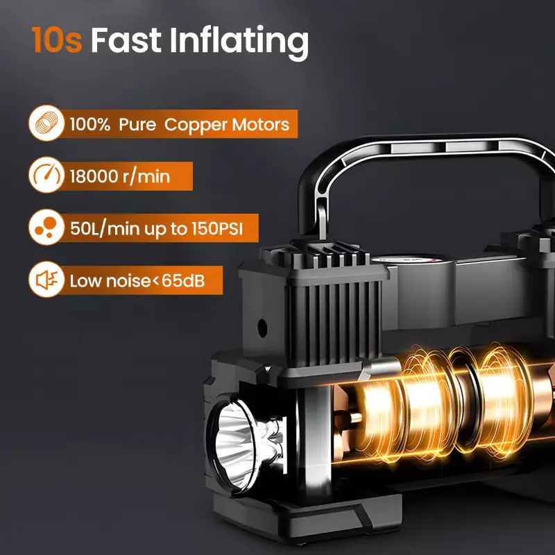 150PSI 12V Duty Portable Air Compressor Car Tire Inflator Electric Pump Inflatable Pump Universal Motorcycle Car All Sizes Tires