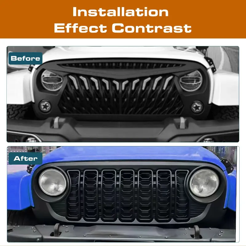 Front Grill Bumper Mesh Grille For Jeep Wrangler JK 2007~2017 upgrade to 2024 JL Car Cover Grille Car Accessories Matte Black