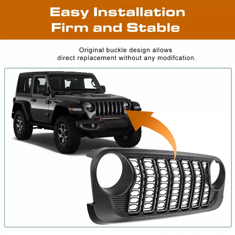Front Grill Bumper Mesh Grille For Jeep Wrangler JK 2007~2017 upgrade to 2024 JL Car Cover Grille Car Accessories Matte Black