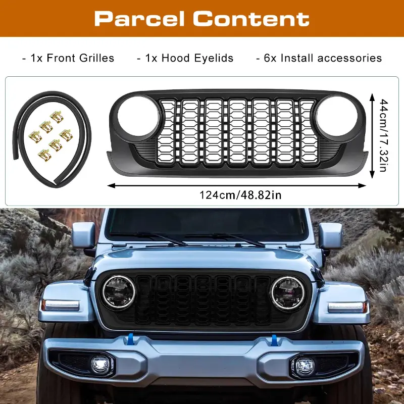 Front Grill Bumper Mesh Grille For Jeep Wrangler JK 2007~2017 upgrade to 2024 JL Car Cover Grille Car Accessories Matte Black