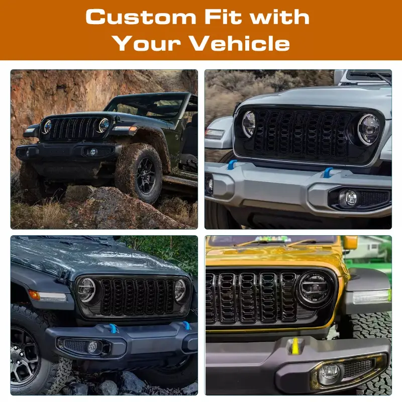 Front Grill Bumper Mesh Grille For Jeep Wrangler JK 2007~2017 upgrade to 2024 JL Car Cover Grille Car Accessories Matte Black