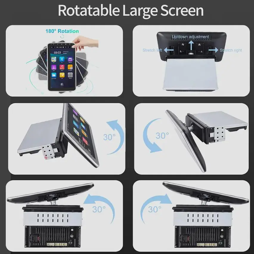 Car Multimedia Player Single 1DIN 180° Rotatable 10.1'' Android 13 2+64G Wireless Carplay Touch Screen Car Stereo Radio GPS WiFi