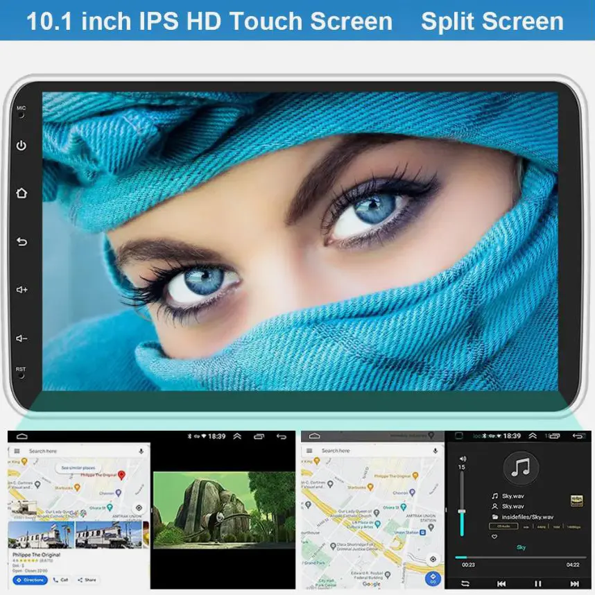 Car Multimedia Player Single 1DIN 180° Rotatable 10.1'' Android 13 2+64G Wireless Carplay Touch Screen Car Stereo Radio GPS WiFi