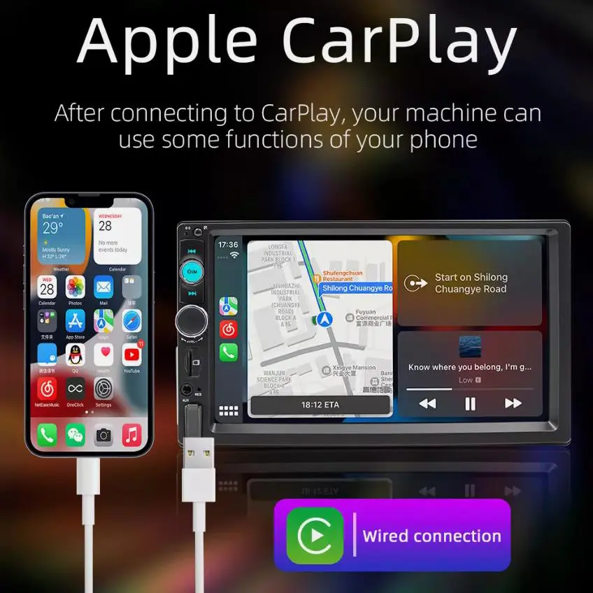 Universal Single 1Din 7" Touch Screen Stereo Bluetooth Radio Car iOS/Android Carplay GPS With Remote Control Camera Microphone