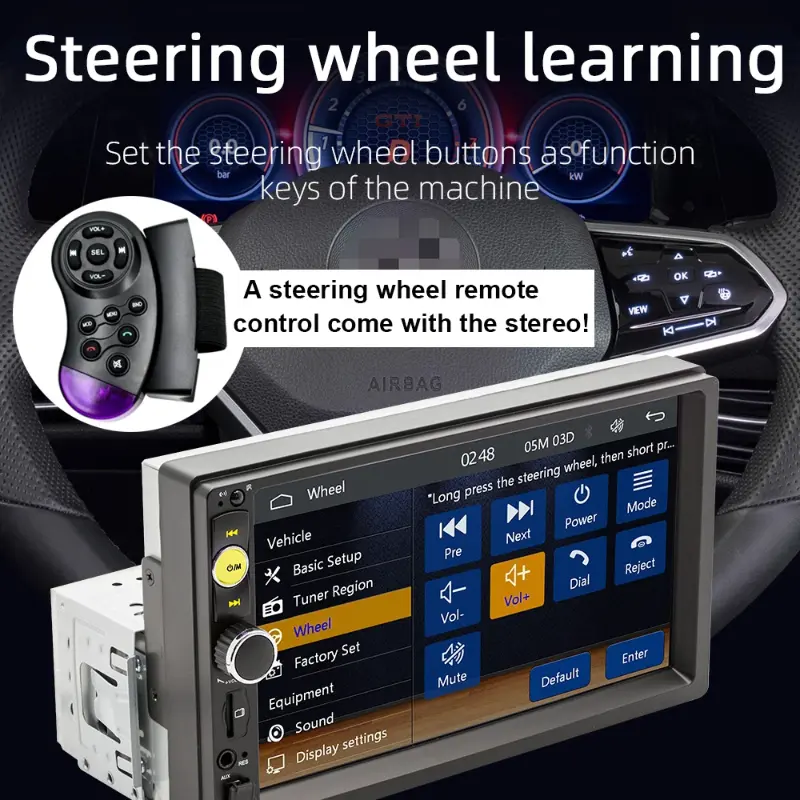 Universal Single 1Din 7" Touch Screen Stereo Bluetooth Radio Car iOS/Android Carplay GPS With Remote Control Camera Microphone