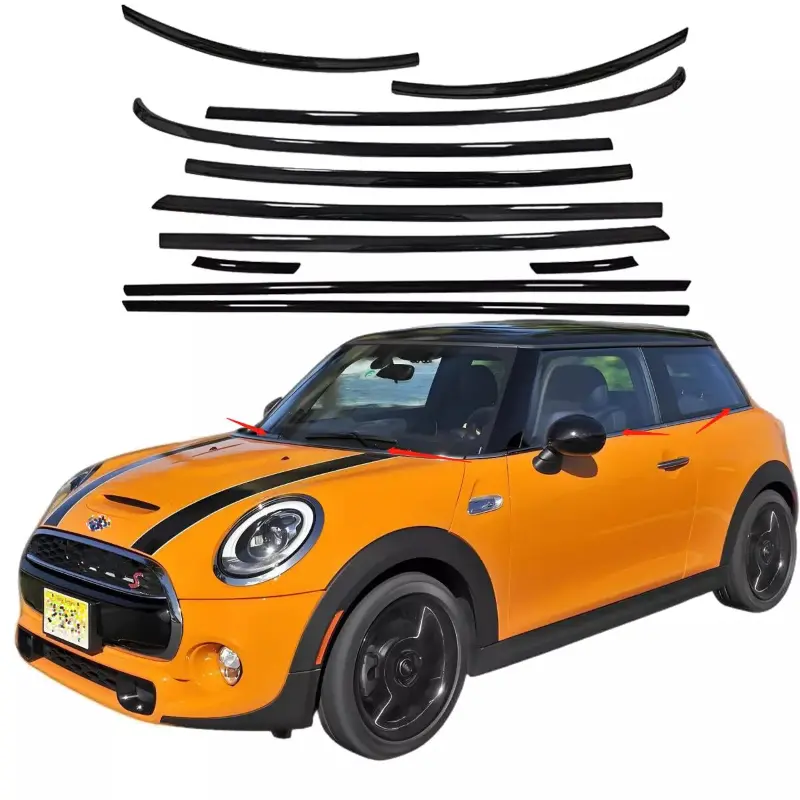 11PCS/Set Car Decoraton Strip Solid For MINI Cooper Coupe R58 2012 2013 2014 2015 Gloss Black Stainless Car Window Trim Strip