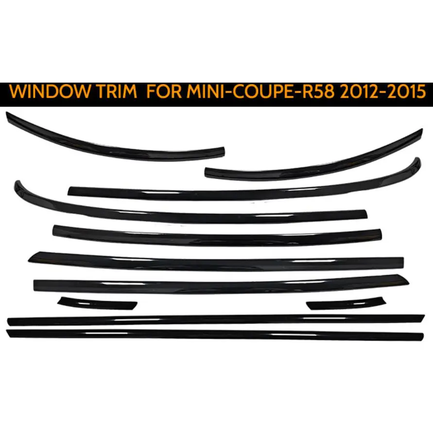 11PCS/Set Car Decoraton Strip Solid For MINI Cooper Coupe R58 2012 2013 2014 2015 Gloss Black Stainless Car Window Trim Strip