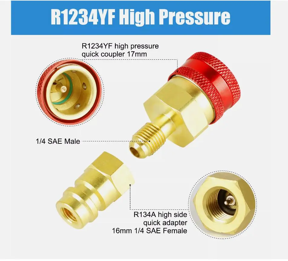 R1234YF to R134A  Adapter kit Quick Couplers High Low Side Conversion Air Conditioning Refrigerant Adjustable AC Manifold Gauge