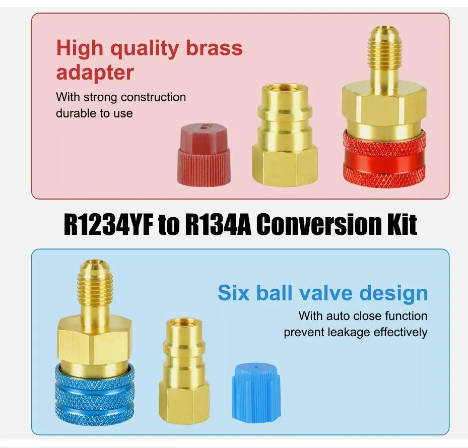 R1234YF to R134A  Adapter kit Quick Couplers High Low Side Conversion Air Conditioning Refrigerant Adjustable AC Manifold Gauge