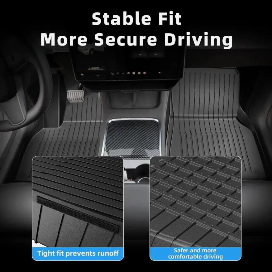 6PCS All-Weather TPE Car Floor Mats For Tesla Model Y 2021~2024 Luggage Mat Set Four Seasons Waterproof Anti-slip Trunk Mat