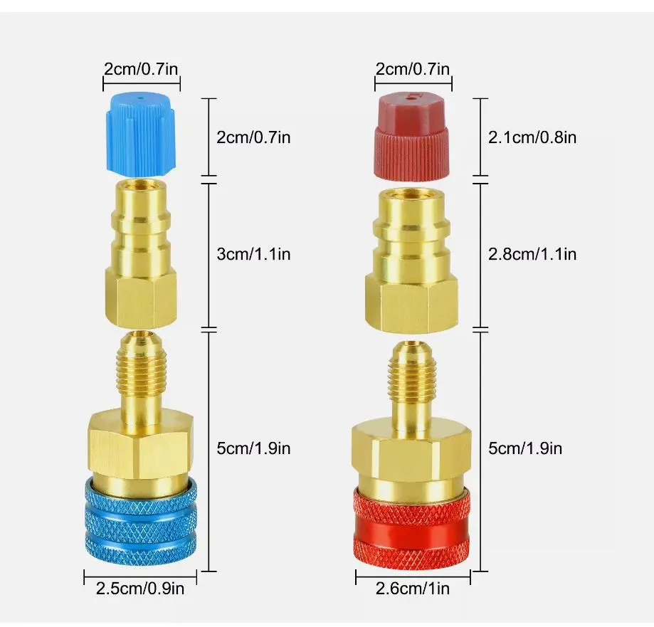 R1234YF to R134A  Adapter kit Quick Couplers High Low Side Conversion Air Conditioning Refrigerant Adjustable AC Manifold Gauge
