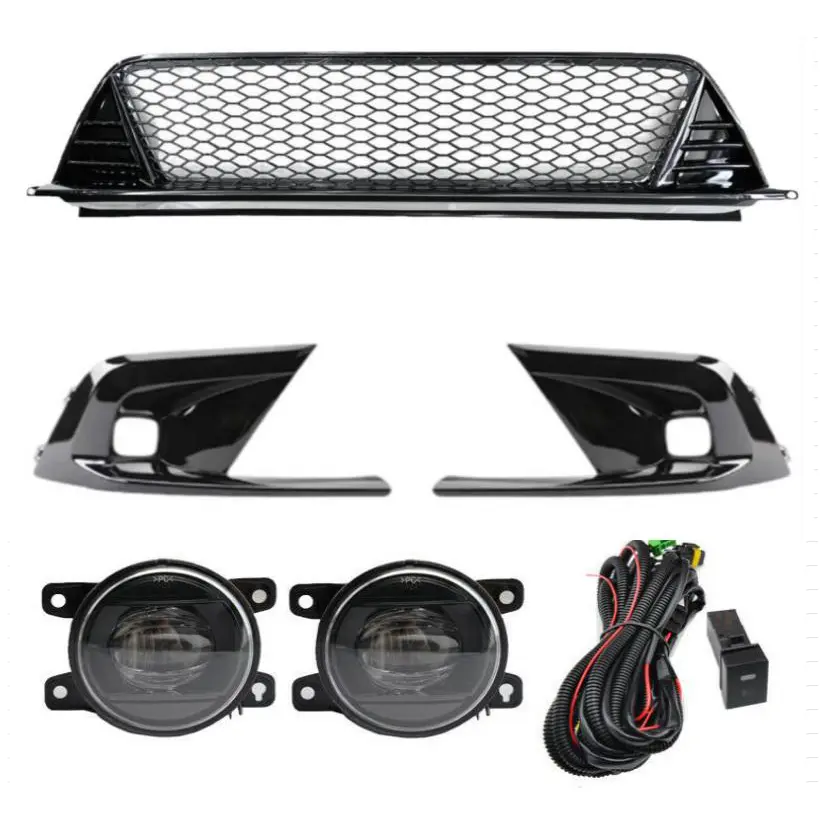 Car Cover Grille Kit Black For Honda Civic 2022 2023 2024 Type-R Style Front Lower Grill + LED Fog Light + Fog Light Bezel Cover