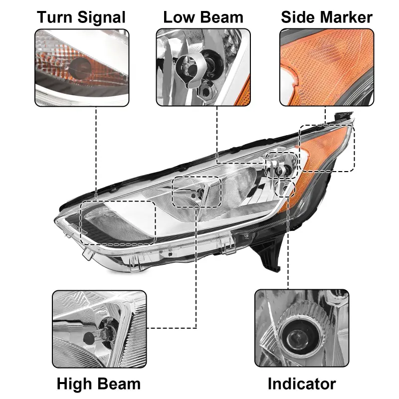 Car LED Head Light Left Right Halogen Headlights With Bulbs For Ford Transit Connect XL XLT 2019~2024 Car Headlight Signal Lamp
