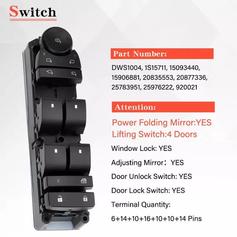 Car Front Driver Power Window Control Switch For Chevy Silverado GMC Sierra 2007~2013 Window Lift Switch 20835553AC 15093440
