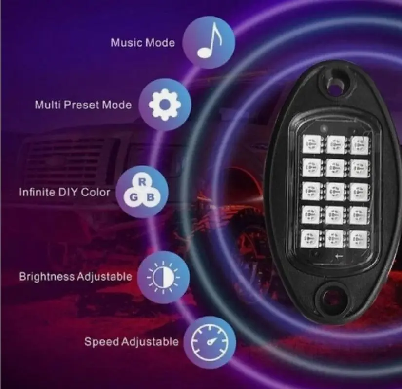 8Pods RGB LED Rock Lights Car Chassis Light Atmosphere Lights Universal For Jeep Off-Road Truck SUV UTV ATV Car Wheel Lights