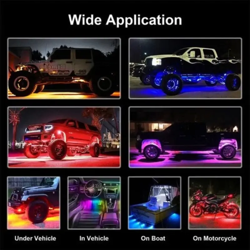 8Pods RGB LED Rock Lights Car Chassis Light Atmosphere Lights Universal For Jeep Off-Road Truck SUV UTV ATV Car Wheel Lights