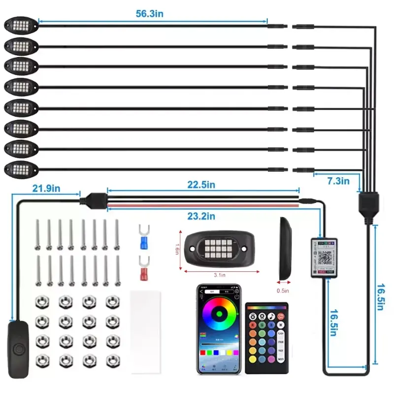 8Pods RGB LED Rock Lights Car Chassis Light Atmosphere Lights Universal For Jeep Off-Road Truck SUV UTV ATV Car Wheel Lights
