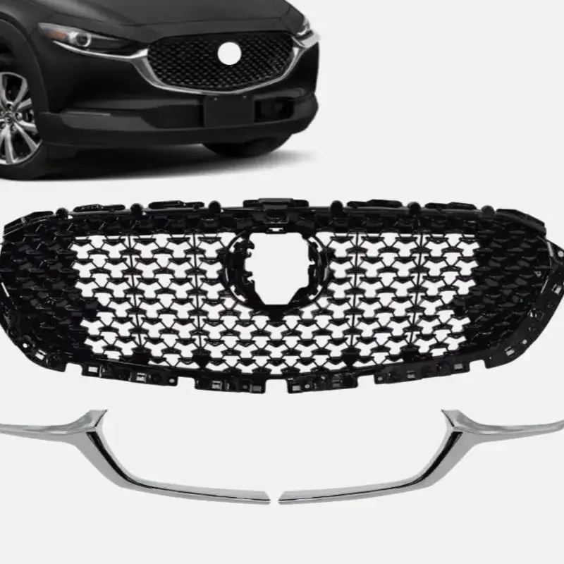 Front Bumper Grill Front Mesh upper Grille For Mazda CX-30 2020 2021 2022 2023 Front Grille Assembly With Chrome Molding Trim