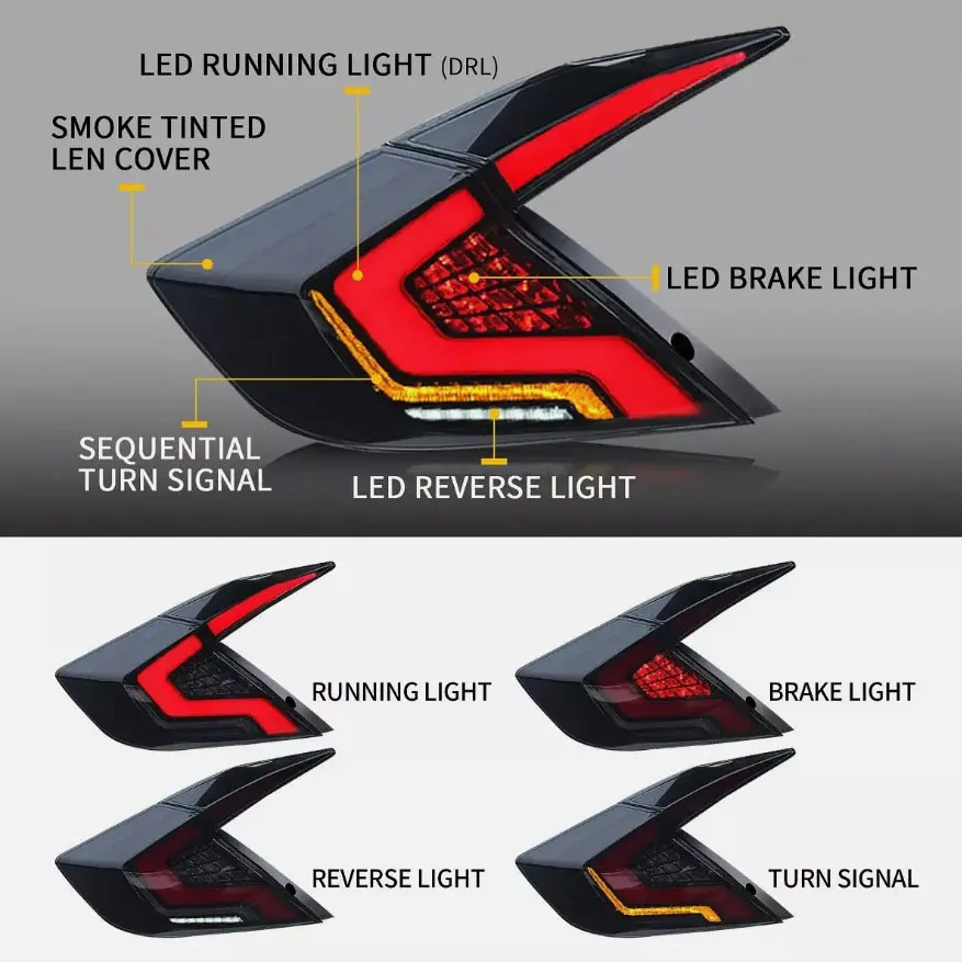Smoked LED Taillights For Honda Civic Sedan 10Th Gen 2016~2021 DRL Start Up Animation Rear Lamp Assembly (Not For Hatchback)