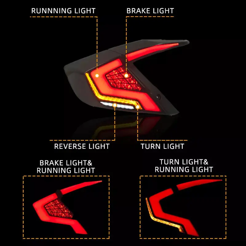 Smoked LED Taillights For Honda Civic Sedan 10Th Gen 2016~2021 DRL Start Up Animation Rear Lamp Assembly (Not For Hatchback)