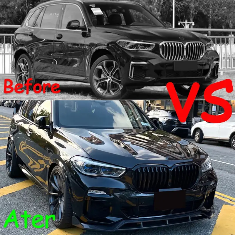 GT Style For BMW X5 G05 M50i xDrive40i M-Sport 2019~2023 Glossy Black Car Front Bumper Lip Splitter Guard Protector Body Kit