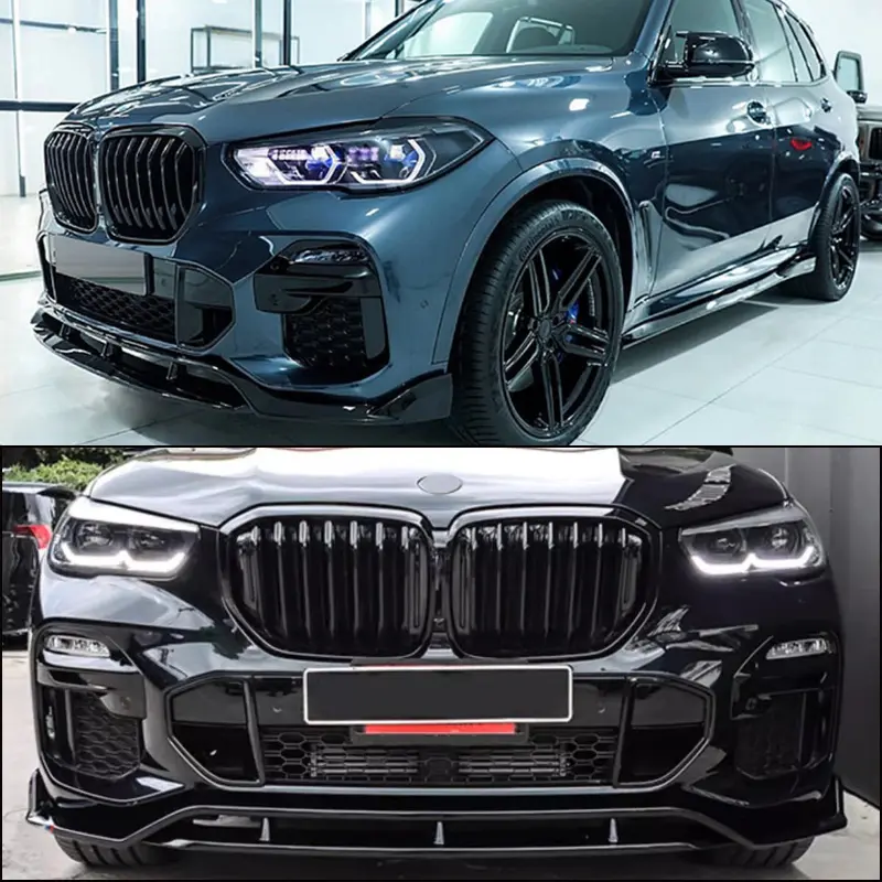 GT Style For BMW X5 G05 M50i xDrive40i M-Sport 2019~2023 Glossy Black Car Front Bumper Lip Splitter Guard Protector Body Kit