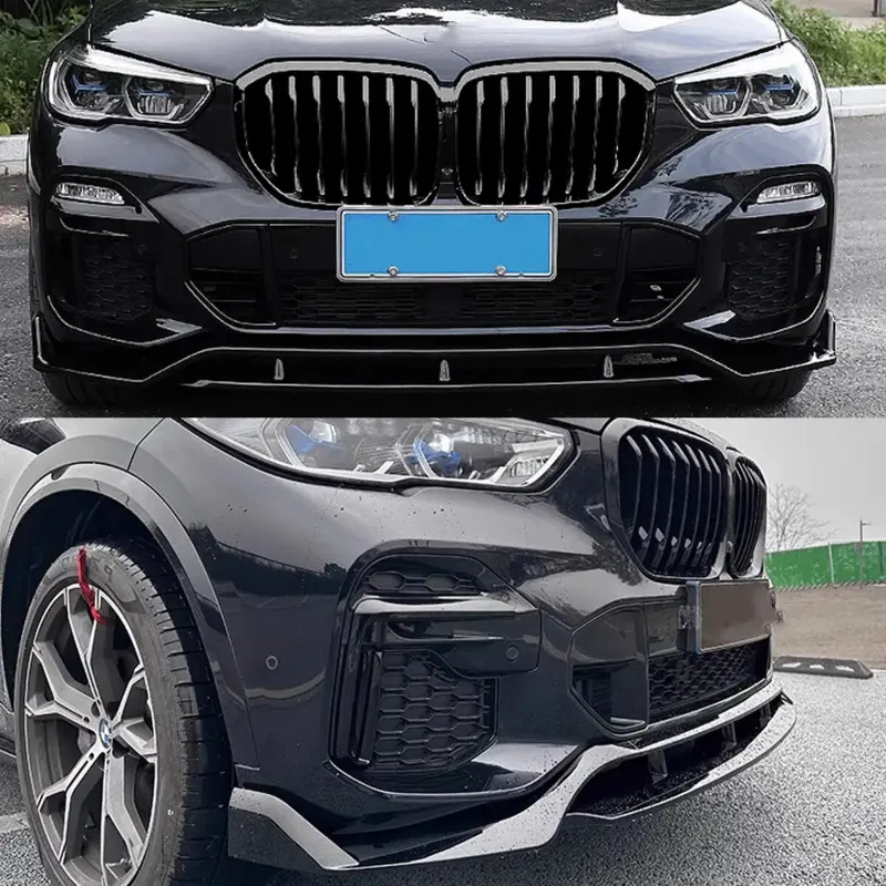 GT Style For BMW X5 G05 M50i xDrive40i M-Sport 2019~2023 Glossy Black Car Front Bumper Lip Splitter Guard Protector Body Kit