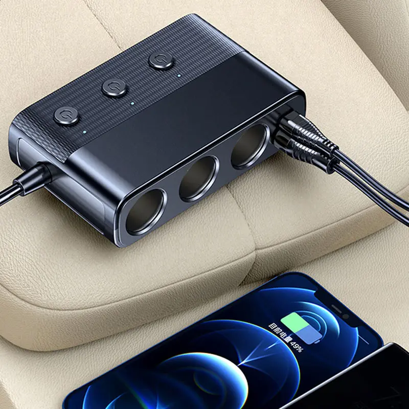 Car Charger Splitter Multi Ports PD30W QC3.0 Cigarette Lighter Adapter Car Cigarette Lighter Socket Splitter with Switch