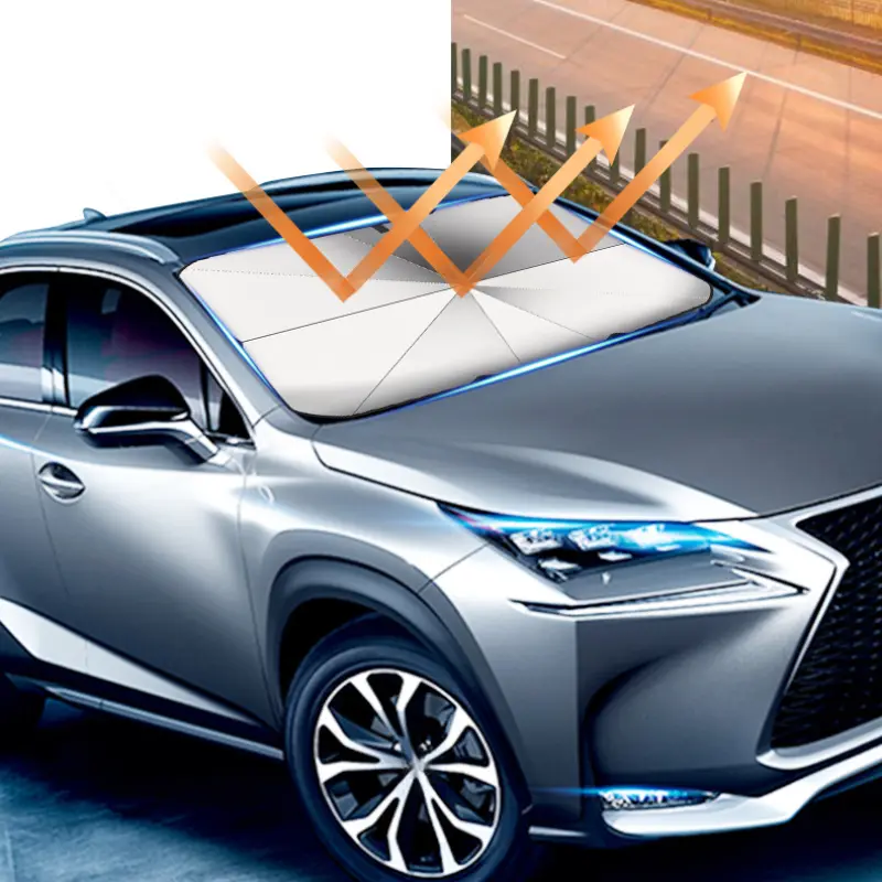 Car Windshield SunShades Umbrella Foldable w/ Pull Ring Auto Front Window Cover for UV Ray Block & Sun Heat Car parasol